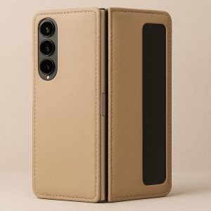 Solid Beige Leather Phone Case for Samsung Galaxy Z Fold 6