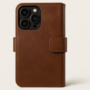 Solid Brown Wallet Phone Case for iPhone 14 Pro Max